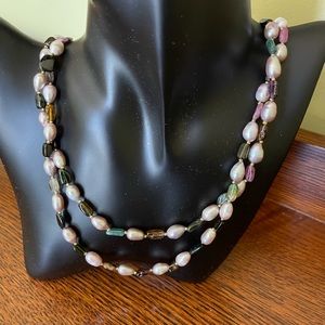 tourmaline Stone w/ brush pearls necklace